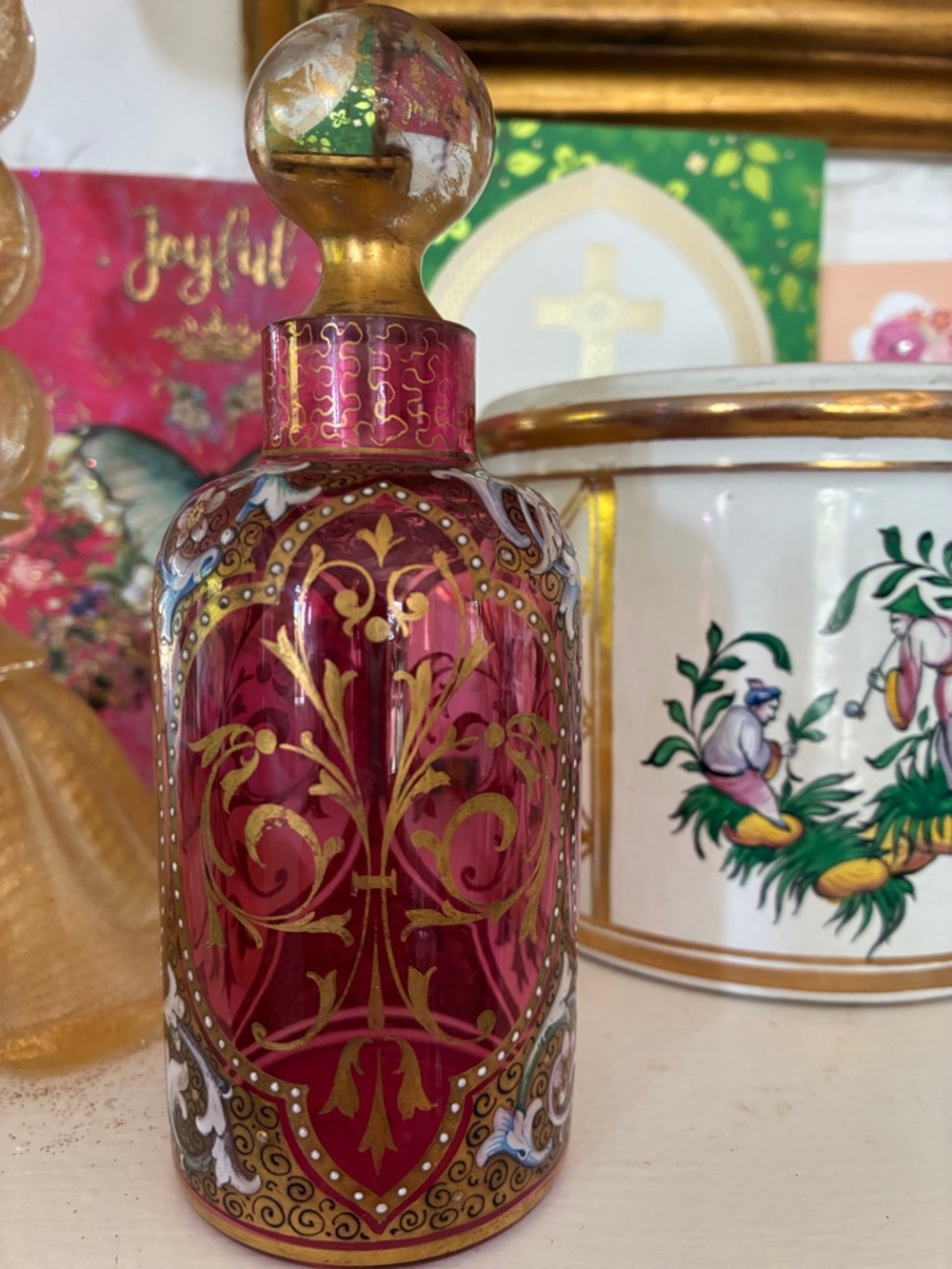 Antique Moser gilt and enamel perfume bottle